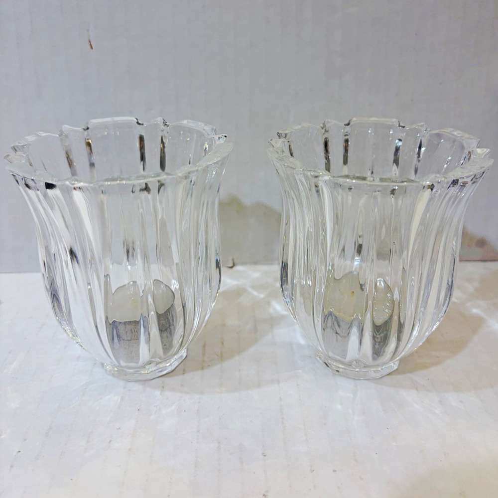 Vintage Shannon Crystal by Godinger Classic Votive Pair Set of 2 With Box & teal